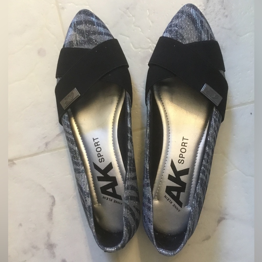 Silver and Black Metallic Flats Size 6